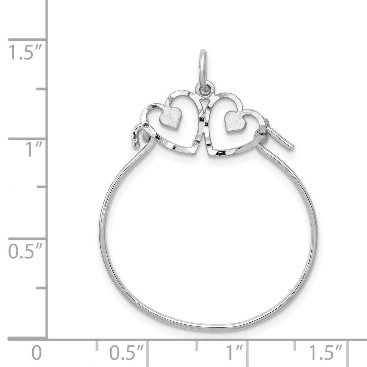 14k White Gold Double Heart Pendant Charm with Open Layered Hearts Design