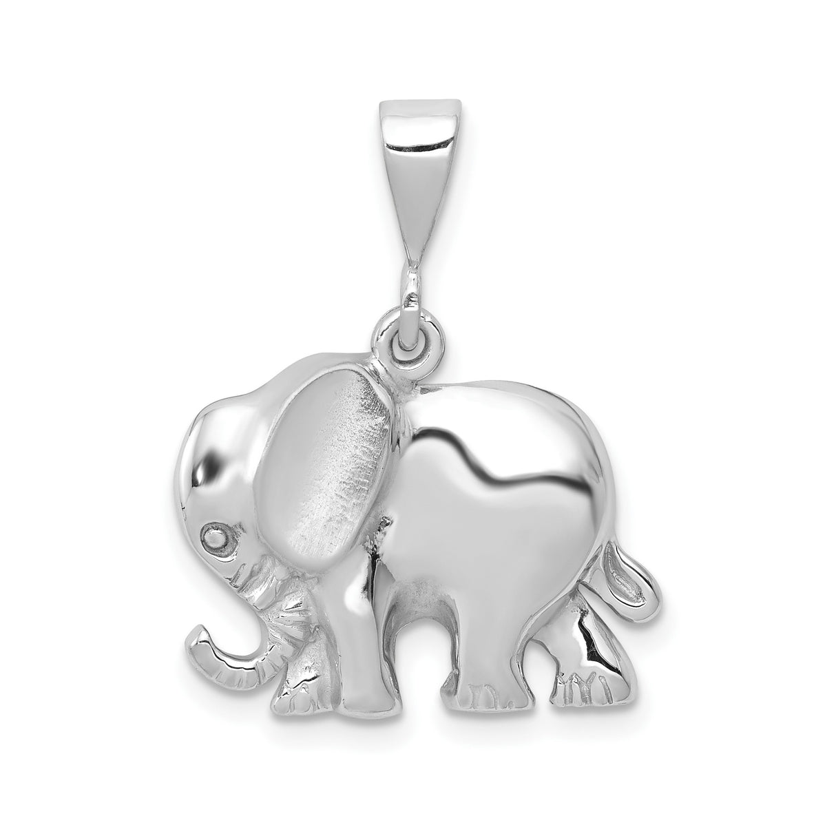 14k White Gold Elephant Pendant, Polished Finish, Good Luck Charm, Spiritual Jewelry for Women