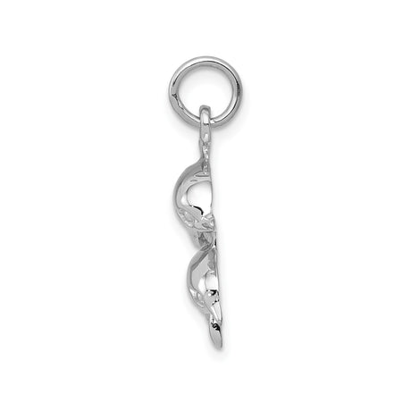 14k White Gold Dolphin Pendant with Two Playful Dolphins, Nautical Ocean Charm
