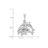 14k White Gold Dolphin Pendant with Three Jumping Dolphins, Ocean Theme Charm for Women