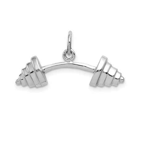 14k White Gold Barbell Weight Pendant, Fitness Jewelry with Strength Symbol for Men or Women