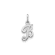 14k White Gold Script Initial B Pendant Charm, Textured Cursive Letter Jewelry for Women