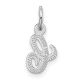 14k White Gold Script Initial L Pendant Charm, Textured Cursive Letter Monogram Jewelry for Women