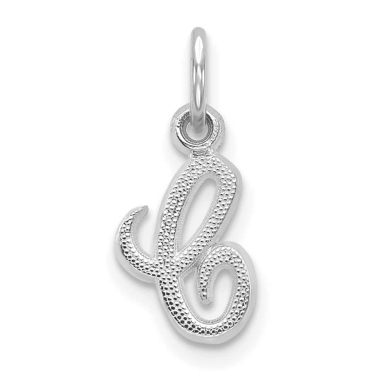 14k White Gold Script Initial L Pendant Charm, Textured Cursive Letter Monogram Jewelry for Women