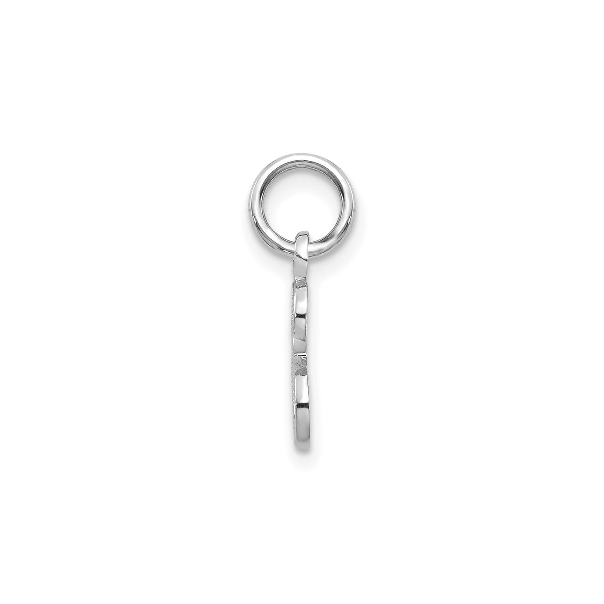 14k White Gold Script Initial E Pendant with Textured Finish and Scroll Design