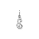 14k White Gold Script Initial E Pendant with Textured Finish and Scroll Design