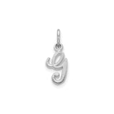 14k White Gold Initial Pendant, Script Letter G Monogram Charm, Textured Cursive Design