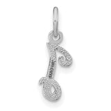 14k White Gold Letter J Pendant Charm, Diamond Cut Textured Script Design
