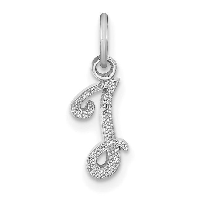 14k White Gold Letter J Pendant Charm, Diamond Cut Textured Script Design