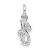 14k White Gold Script Initial J Pendant, Textured Letter Charm for Women