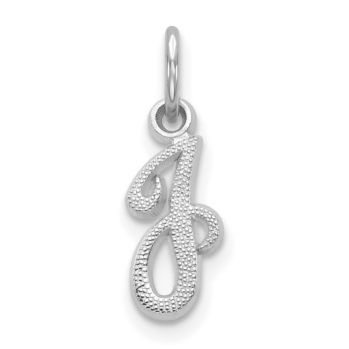 14k White Gold Script Initial J Pendant, Textured Letter Charm for Women