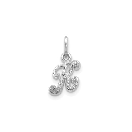 14k White Gold Script Initial K Pendant, Textured and Polished Letter Charm for Women