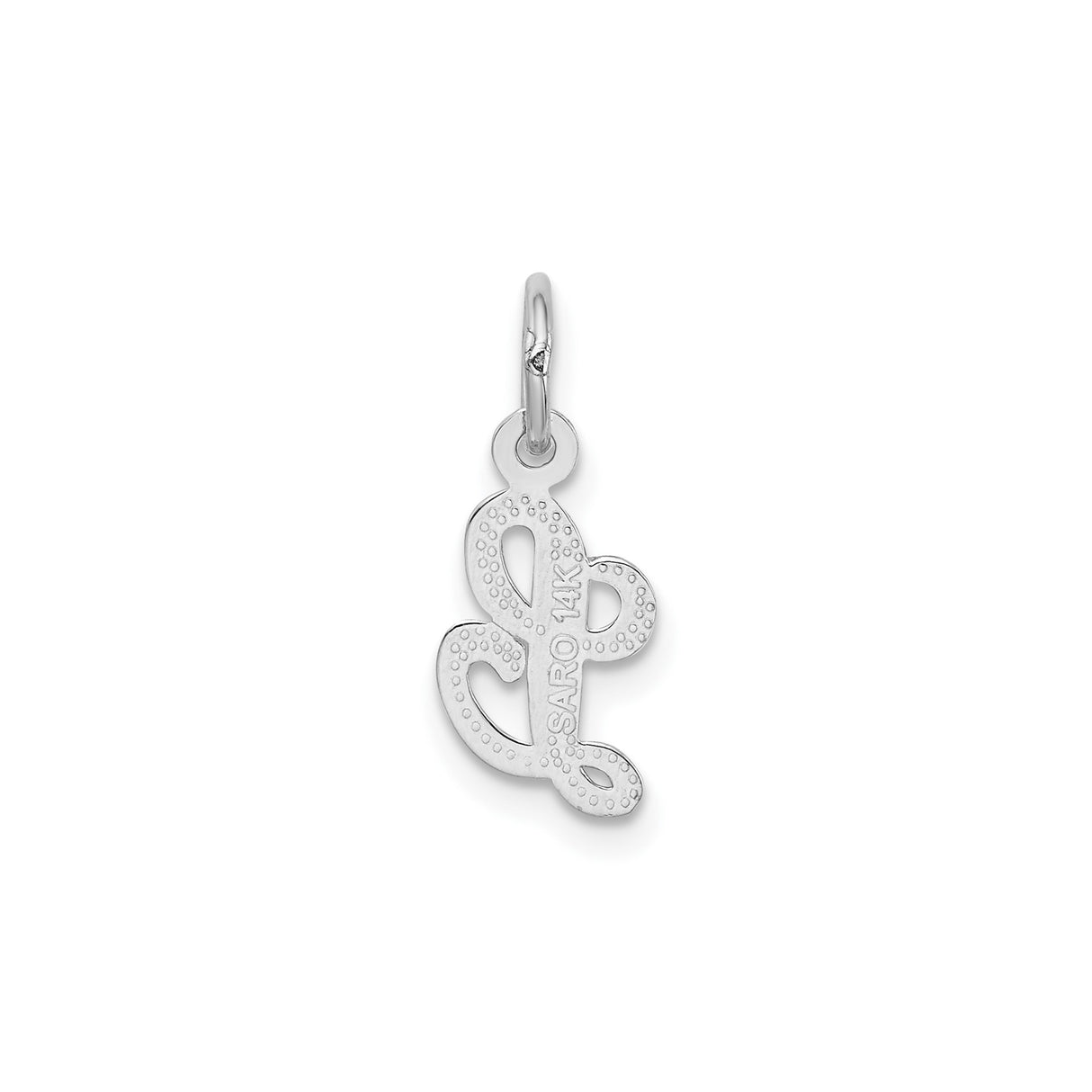 14k White Gold Letter L Pendant Charm with Textured Finish, Script Alphabet Jewelry for Women
