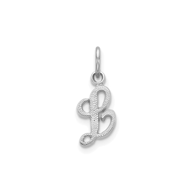 14k White Gold Letter L Pendant Charm with Textured Finish, Script Alphabet Jewelry for Women