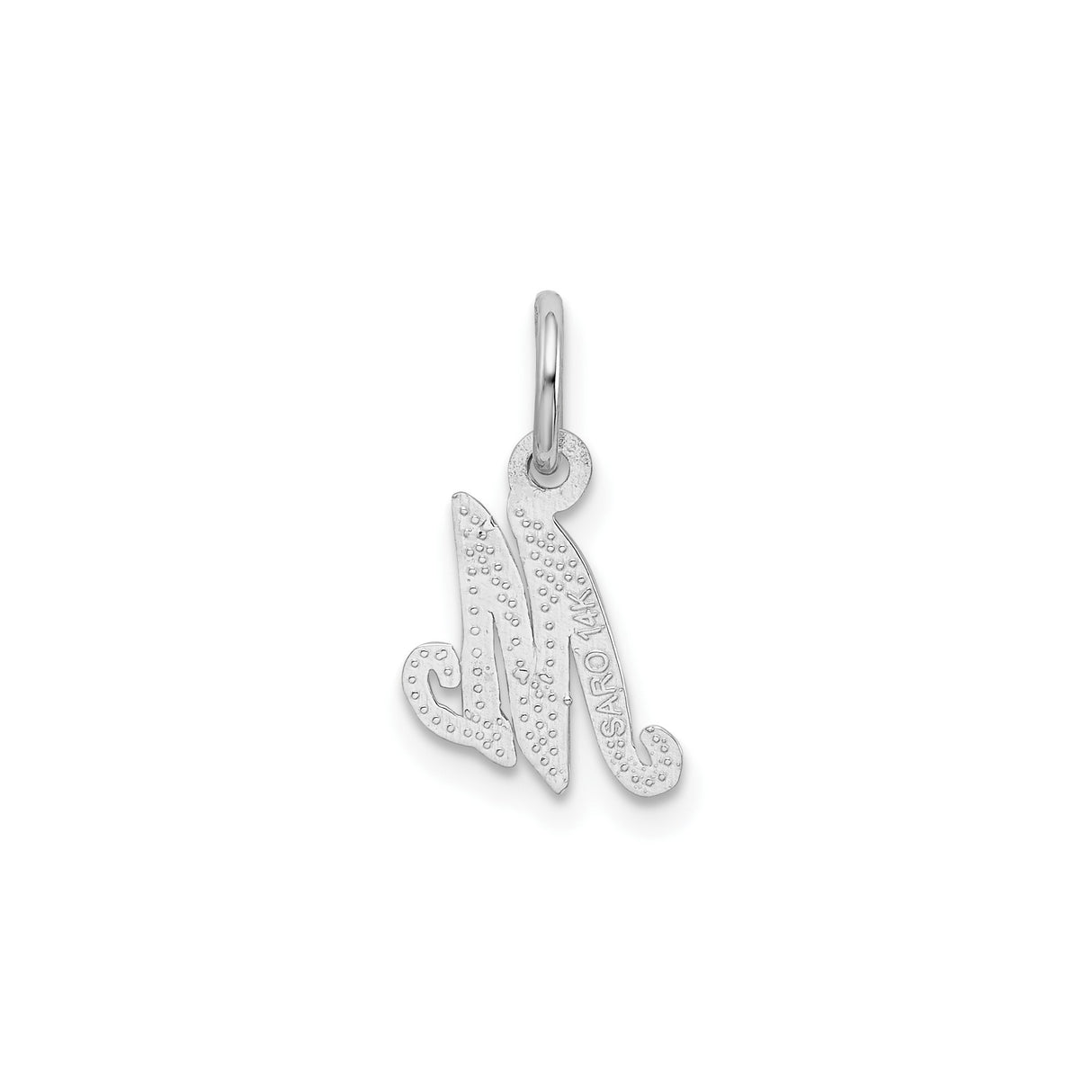 14k White Gold Script M Pendant, Textured Letter Charm for Necklace or Bracelet