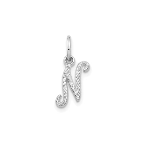 14k White Gold Letter N Pendant Charm, Script Initial Design for Necklace or Bracelet