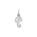14k White Gold Initial Pendant, Script Letter J Charm with Textured Finish