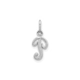 14k White Gold Initial Pendant, Script Letter J Charm with Textured Finish