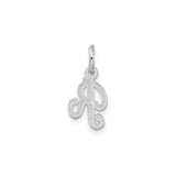 14k White Gold Script Letter R Pendant Charm, Textured Initial Monogram Jewelry for Women