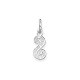 14k White Gold Script Initial S Pendant with Diamond-Cut Finish, Textured Letter Charm