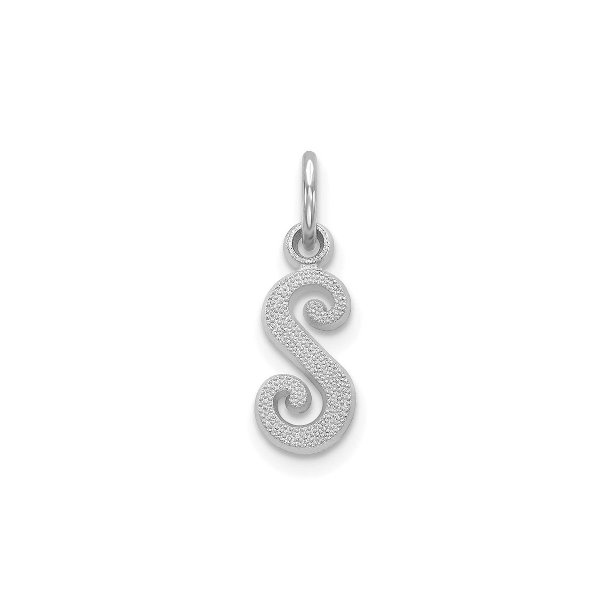 14k White Gold Script Initial S Pendant with Diamond-Cut Finish, Textured Letter Charm
