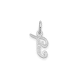 14k White Gold Initial J Pendant, Script Letter Charm with Textured Detail for Women or Unisex Wear