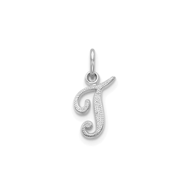 14k White Gold Initial J Pendant, Script Letter Charm with Textured Detail for Women or Unisex Wear