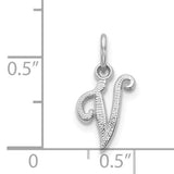 14k White Gold Initial V Pendant Charm, Polished Script Letter Jewelry for Women