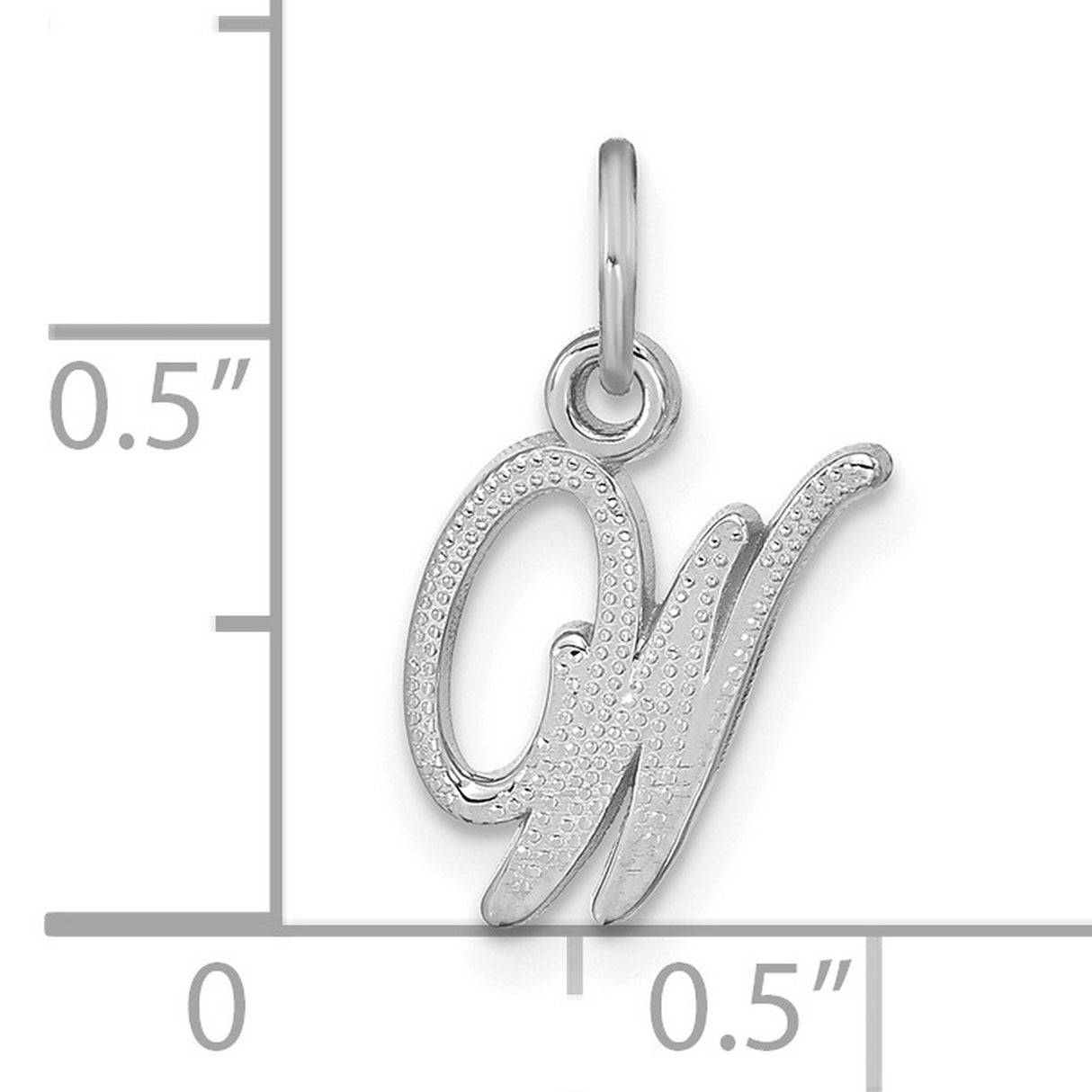 14k White Gold Script Initial W Pendant, Textured Monogram Letter Charm for Women