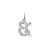 14k White Gold Initial Charm Pendant, Script Letter B with Textured Diamond-Cut Finish