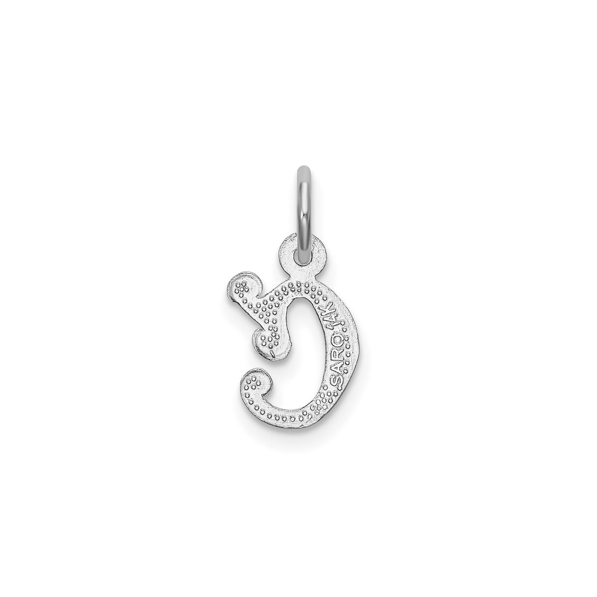 14k White Gold Capital Letter C Pendant Charm with Textured Finish and Polished Accents
