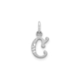 14k White Gold Capital Letter C Pendant Charm with Textured Finish and Polished Accents