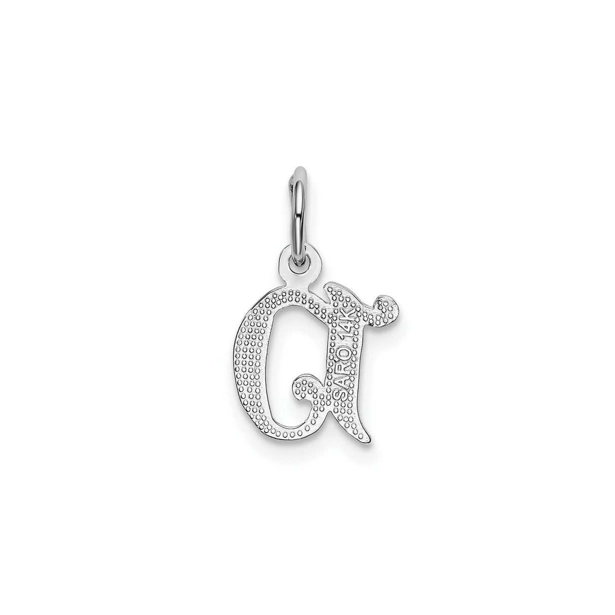 14k White Gold D Initial Pendant Charm, Textured and Polished Script Letter Design