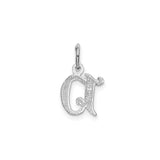14k White Gold D Initial Pendant Charm, Textured and Polished Script Letter Design
