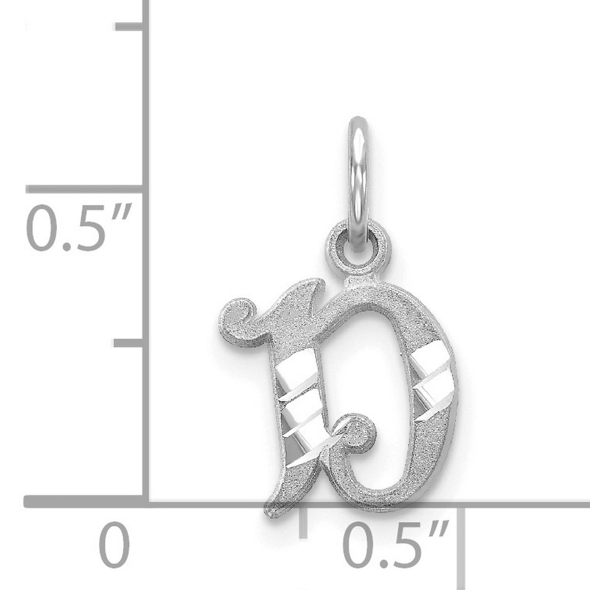14k White Gold D Initial Pendant Charm, Textured and Polished Script Letter Design