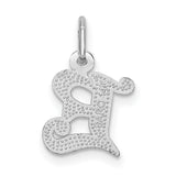 14k White Gold Script R Pendant, Textured Gothic Letter Charm for Women
