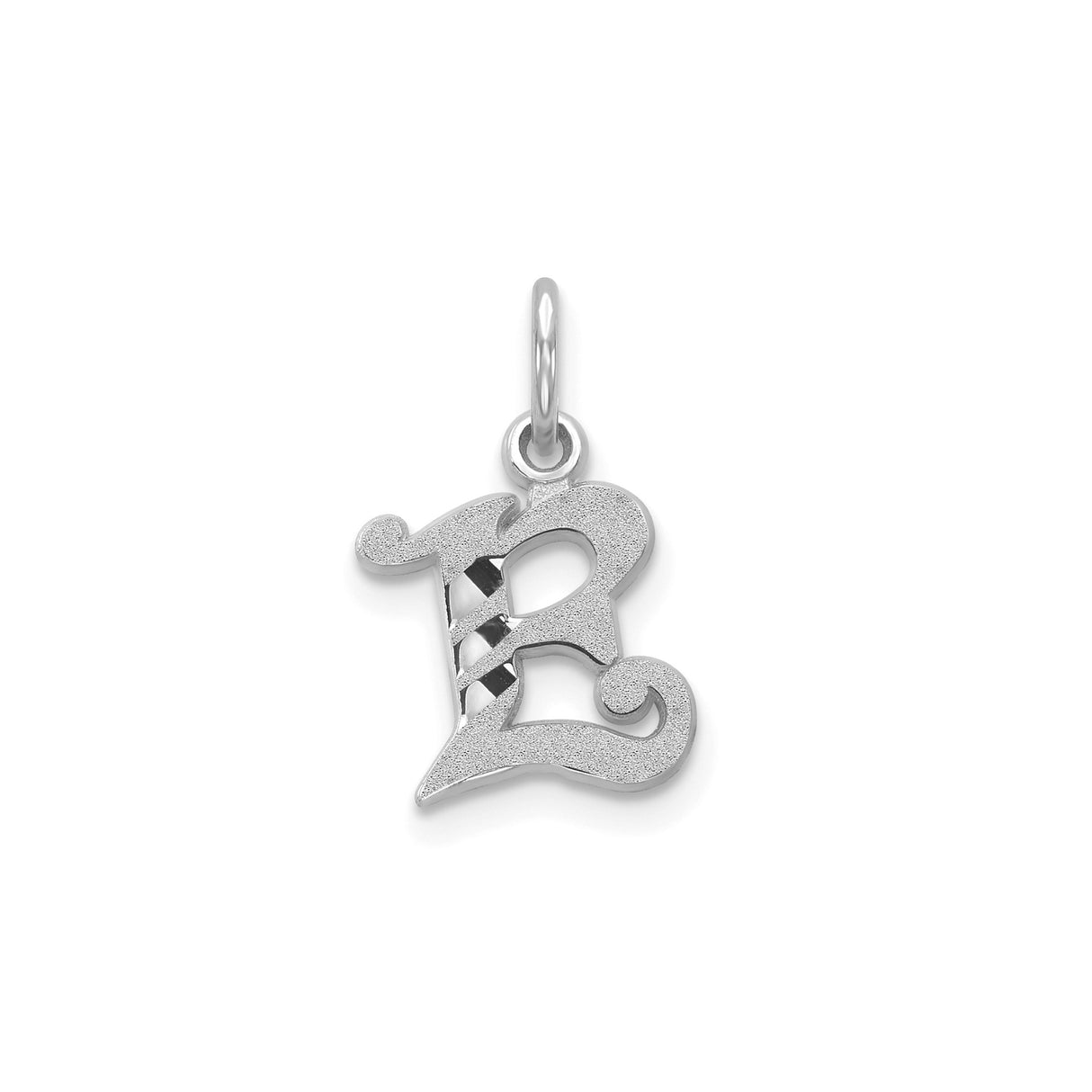 14k White Gold Script R Pendant, Textured Gothic Letter Charm for Women