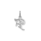 14k White Gold F Initial Pendant Charm, Bold Old English Font, Textured Satin Finish