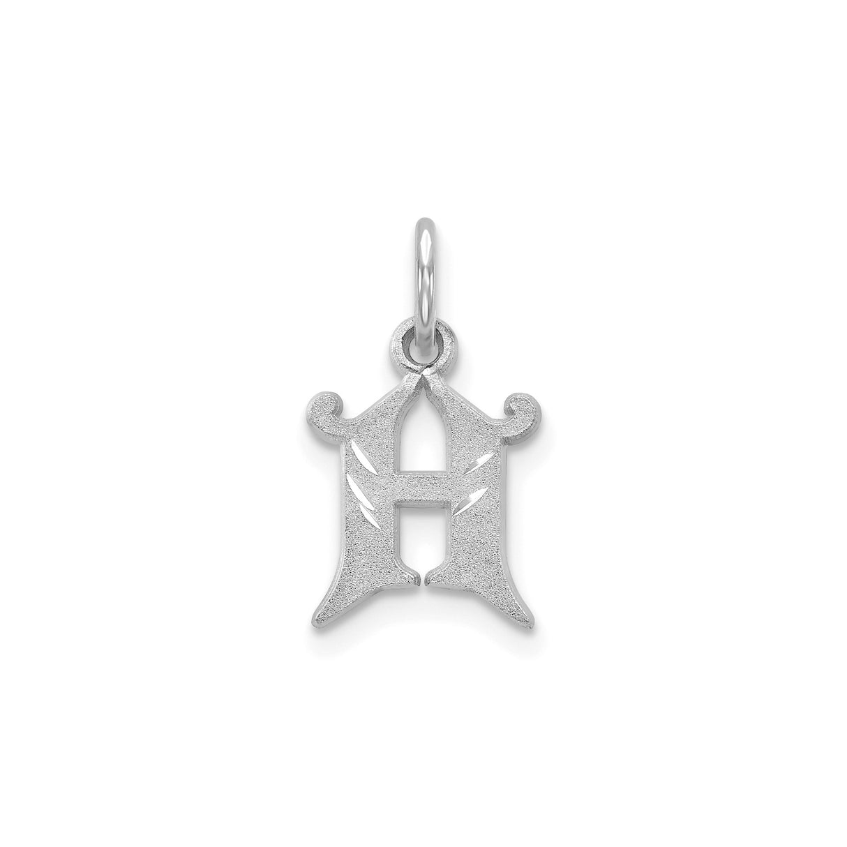 14k White Gold Initial H Pendant, Gothic Old English Script Letter Charm