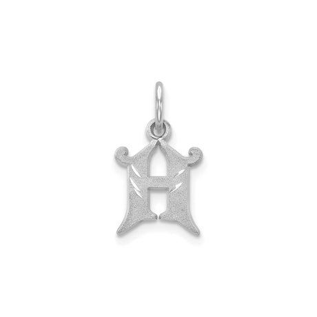 14k White Gold Initial H Pendant, Gothic Old English Script Letter Charm
