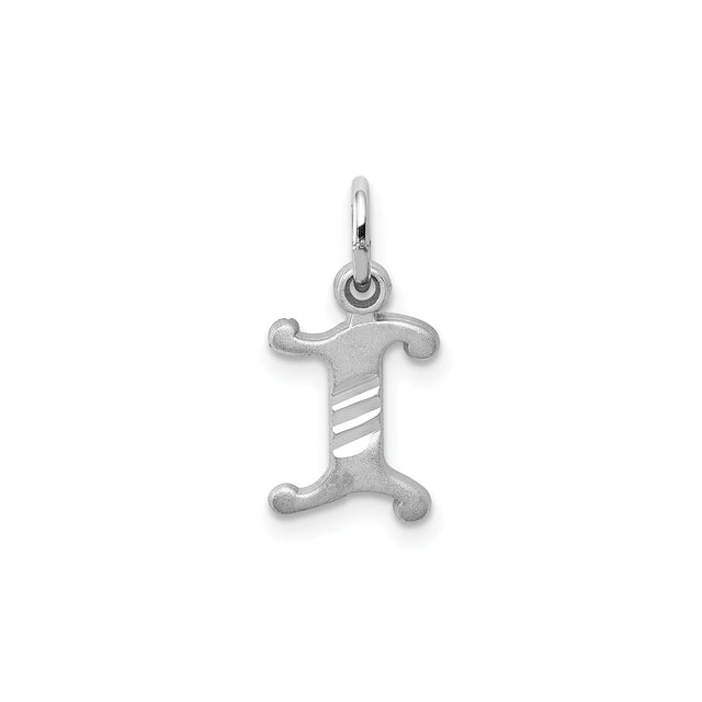 14k White Gold Letter I Pendant, Stylized Scroll Charm with Diagonal Lines, Monogram Jewelry