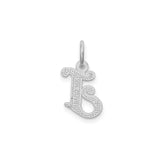 14k White Gold Script Letter J Pendant, Polished and Textured Initial Charm for Women