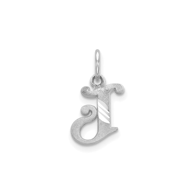 14k White Gold Script Letter J Pendant, Polished and Textured Initial Charm for Women