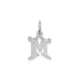 14k White Gold Initial M Pendant Charm, Textured Gothic Old English Letter Design