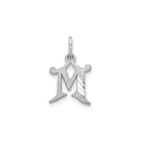 14k White Gold Initial M Pendant Charm, Textured Gothic Old English Letter Design