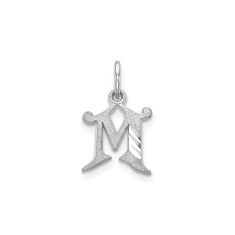 14k White Gold Initial M Pendant Charm, Textured Gothic Old English Letter Design