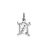 14k White Gold Gothic Letter N Pendant, Polished Satin Finish Initial Charm