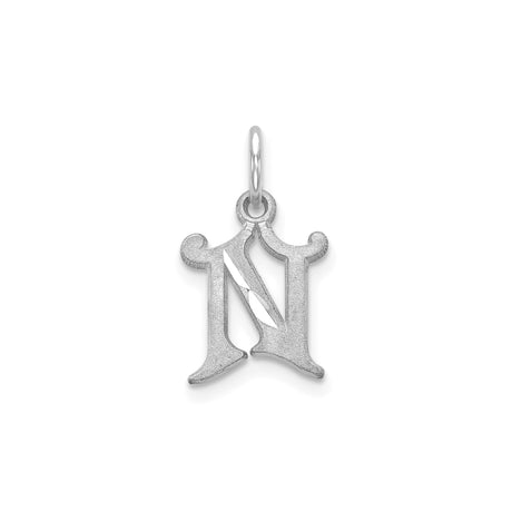 14k White Gold Gothic Letter N Pendant, Polished Satin Finish Initial Charm