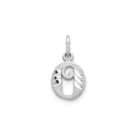 14k White Gold Oval Initial Pendant O with Textured Background and Swirl Detailing