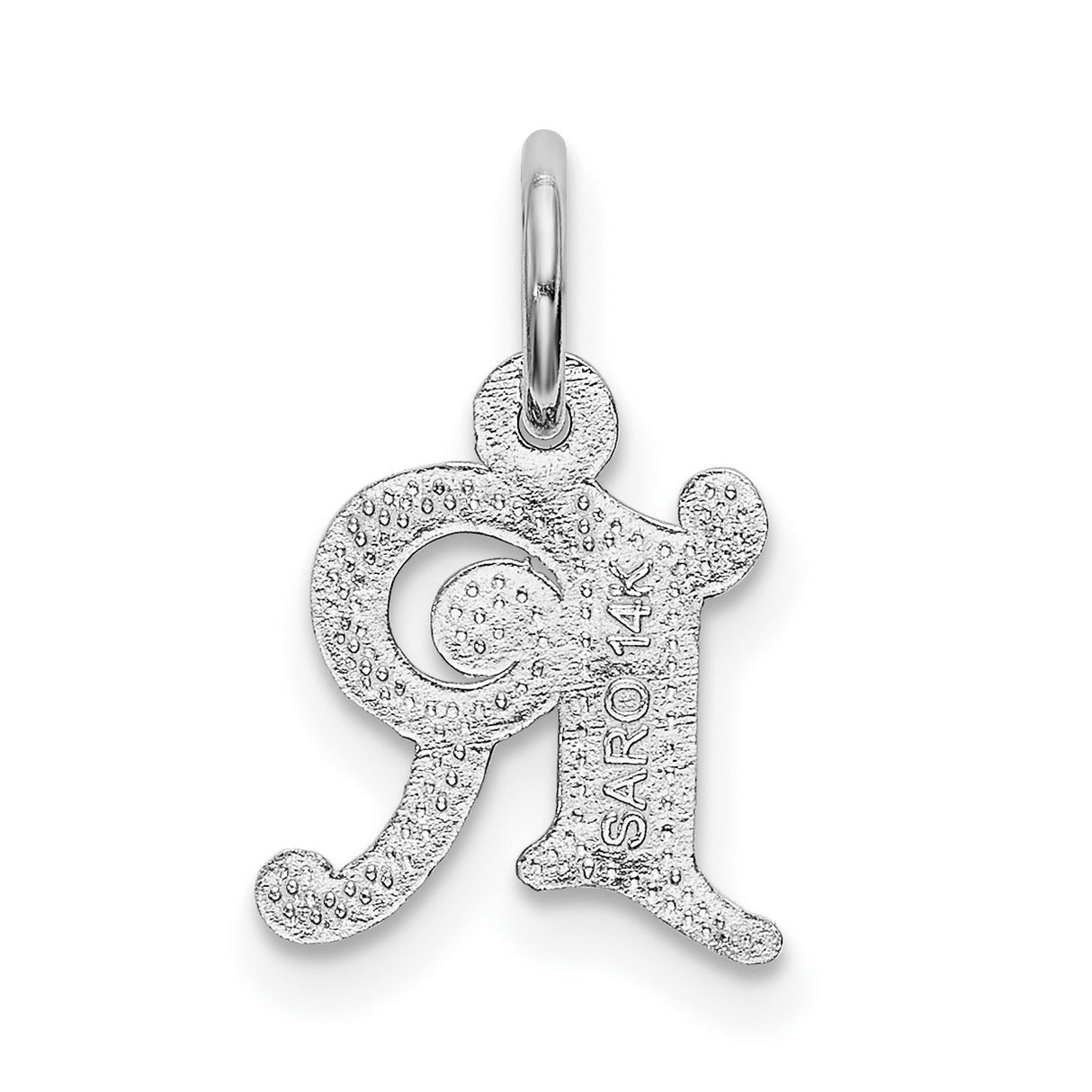 Satin Fancy Uppercase Letter R Initial With Accents Charm Pendant in Real 14k White Gold